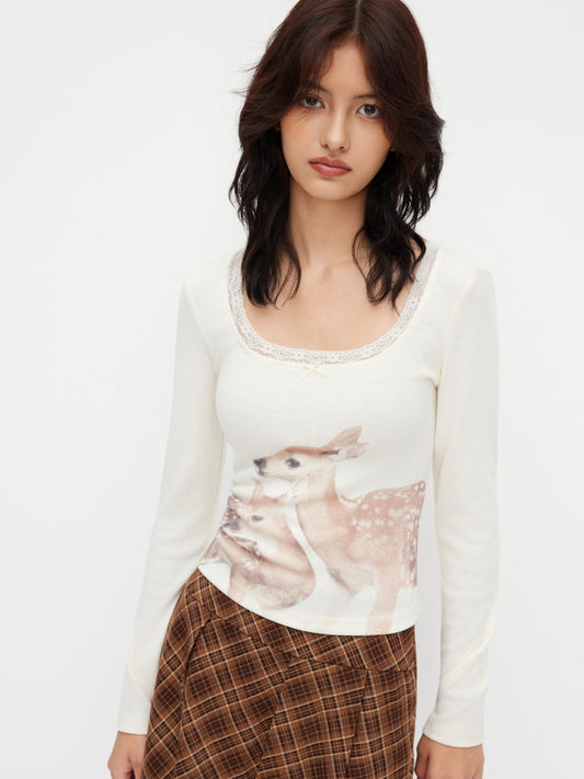 Lace Deer Graphic Long Sleeve