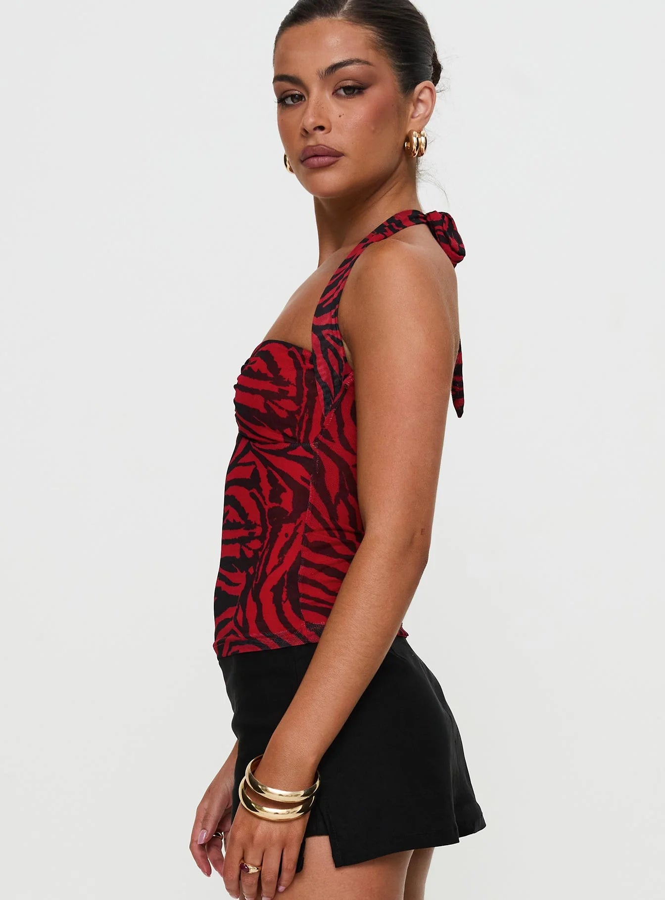 Mesh Halter Top Red Zebra